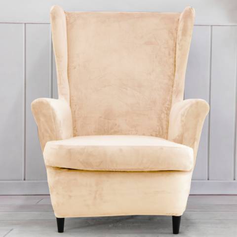 Housse de fauteuil à oreilles velours - Beige - Élégance et Protection
