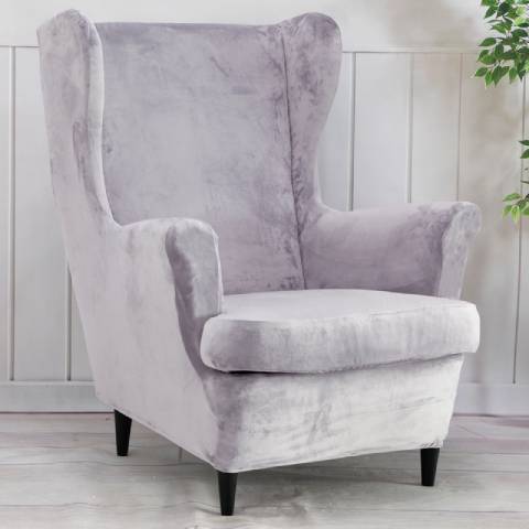 Housse de fauteuil à oreilles velours - gris - Élégance et Protection