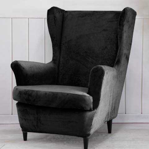 Housse de fauteuil à oreilles velours - Gris Foncé - Élégance et Protection