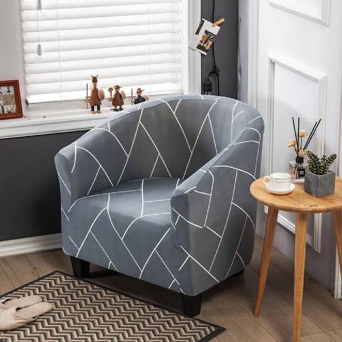 Housse de Fauteuil Club Extensible - Motif Géométrique Gris Moderne