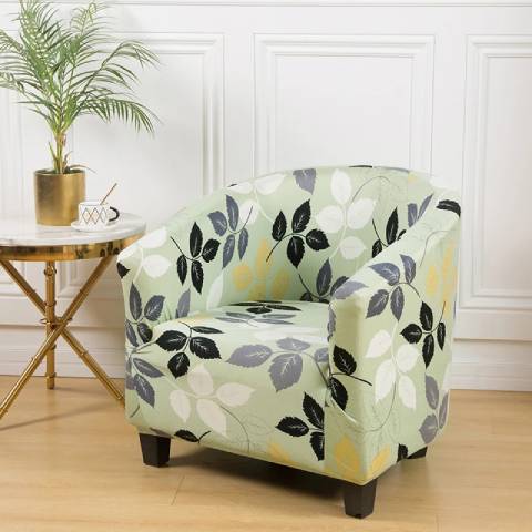 Housse de Fauteuil Club Extensible - Motif Feuillage Vert et Noir
