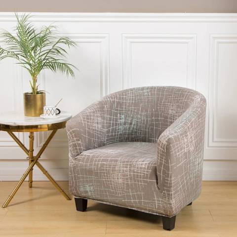 Housse de Fauteuil Club Extensible - Motif Moderne Beige et Blanc