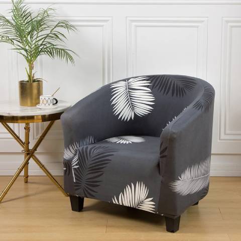 Housse de Fauteuil Club Extensible - Feuillage Gris Foncé Élégant