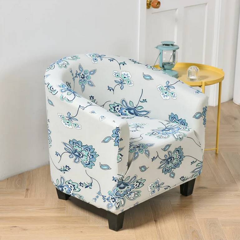 Housse pour fauteuil club extensible – coloris gris et bleu - Protection total contre les taches, l'usure et la poussière