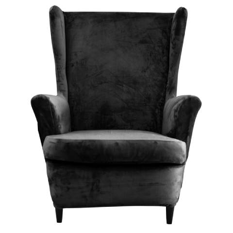 Housse de fauteuil à oreilles velours - Gris Foncé - Élégance et Protection