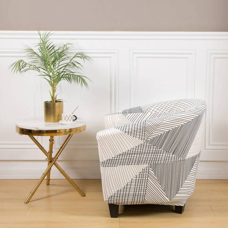 Housse de Fauteuil Club Extensible - Motif Graphique Noir et Blanc