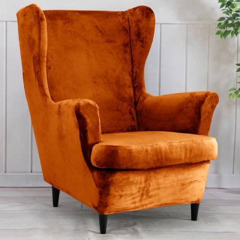 Housse de fauteuil à oreilles velours - Orange - Élégance et Protection