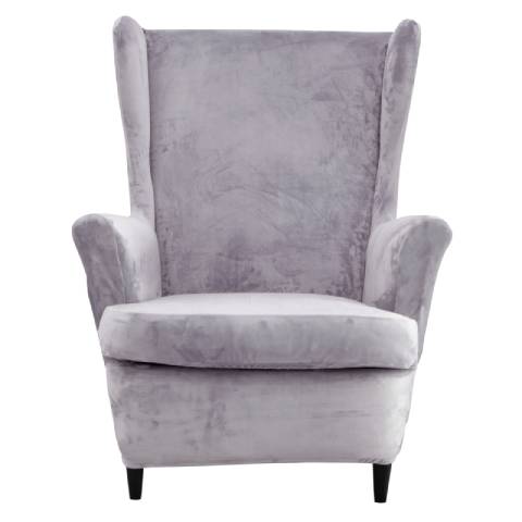 Housse de fauteuil à oreilles velours - gris - Élégance et Protection