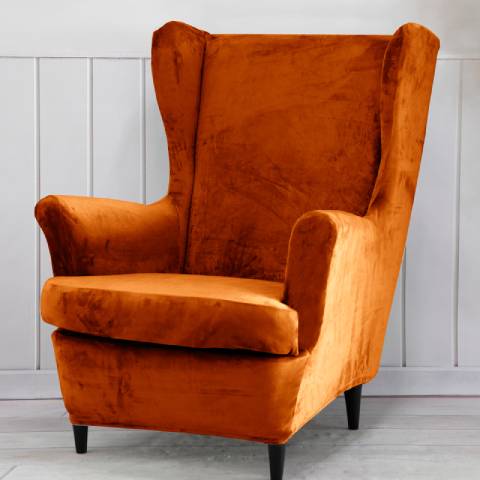Housse de fauteuil à oreilles velours - Orange - Élégance et Protection