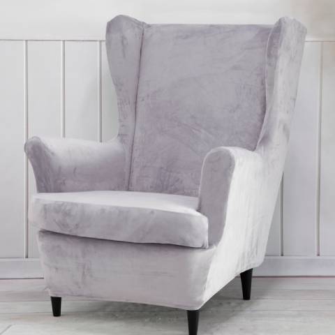 Housse de fauteuil à oreilles velours - gris - Élégance et Protection