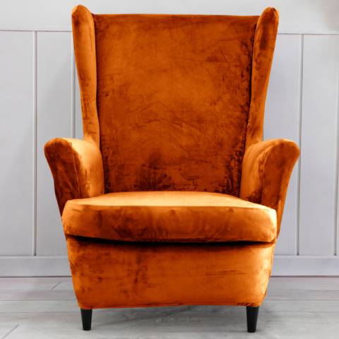 Housse de fauteuil à oreilles velours - Orange - Élégance et Protection