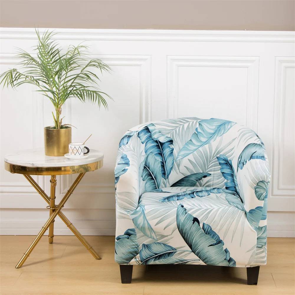 Housse de Fauteuil Club Extensible - Motif Feuillage Tropical Bleu