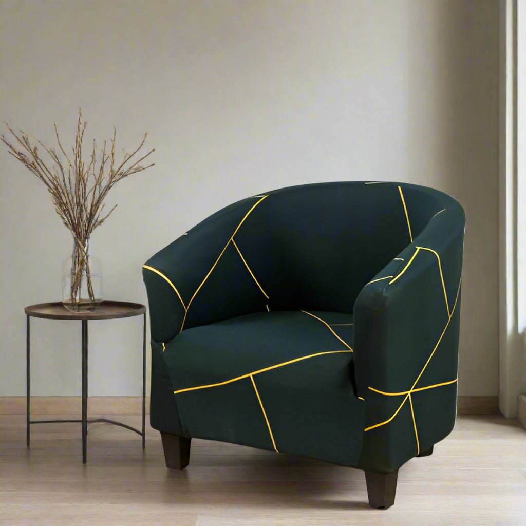 Housse pour fauteuil club pas cher – motifs géométrique doré – installation simple et facile à installer