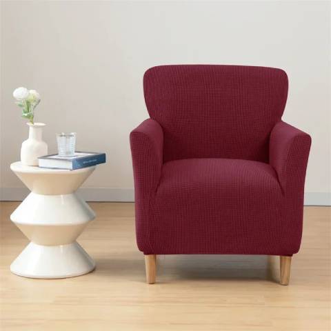 Housse pour fauteuil crapaud en tissu jacquard – coloris rouge bordeaux – rénovez votre déco à petit prix
