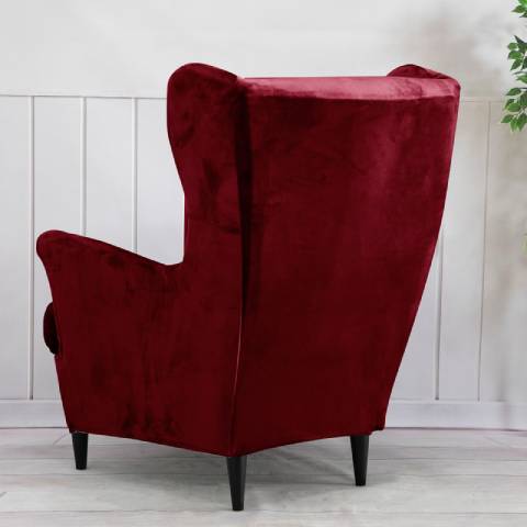 Housse de fauteuil à oreilles velours - Rouge Bordeaux - Élégance et Protection