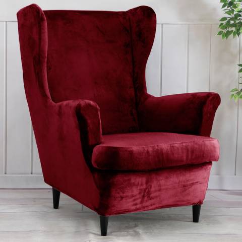 Housse de fauteuil à oreilles velours - Rouge Bordeaux - Élégance et Protection