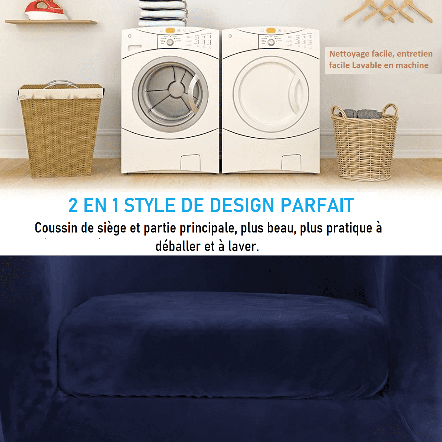 Housse de Fauteuil Velours - Bleu Marine