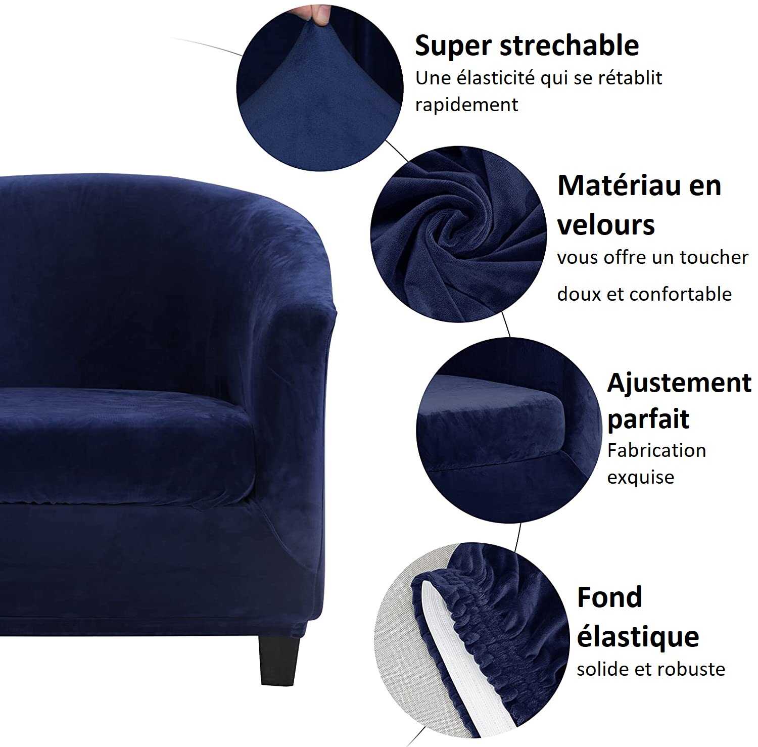 Housse de Fauteuil Velours - Bleu Marine