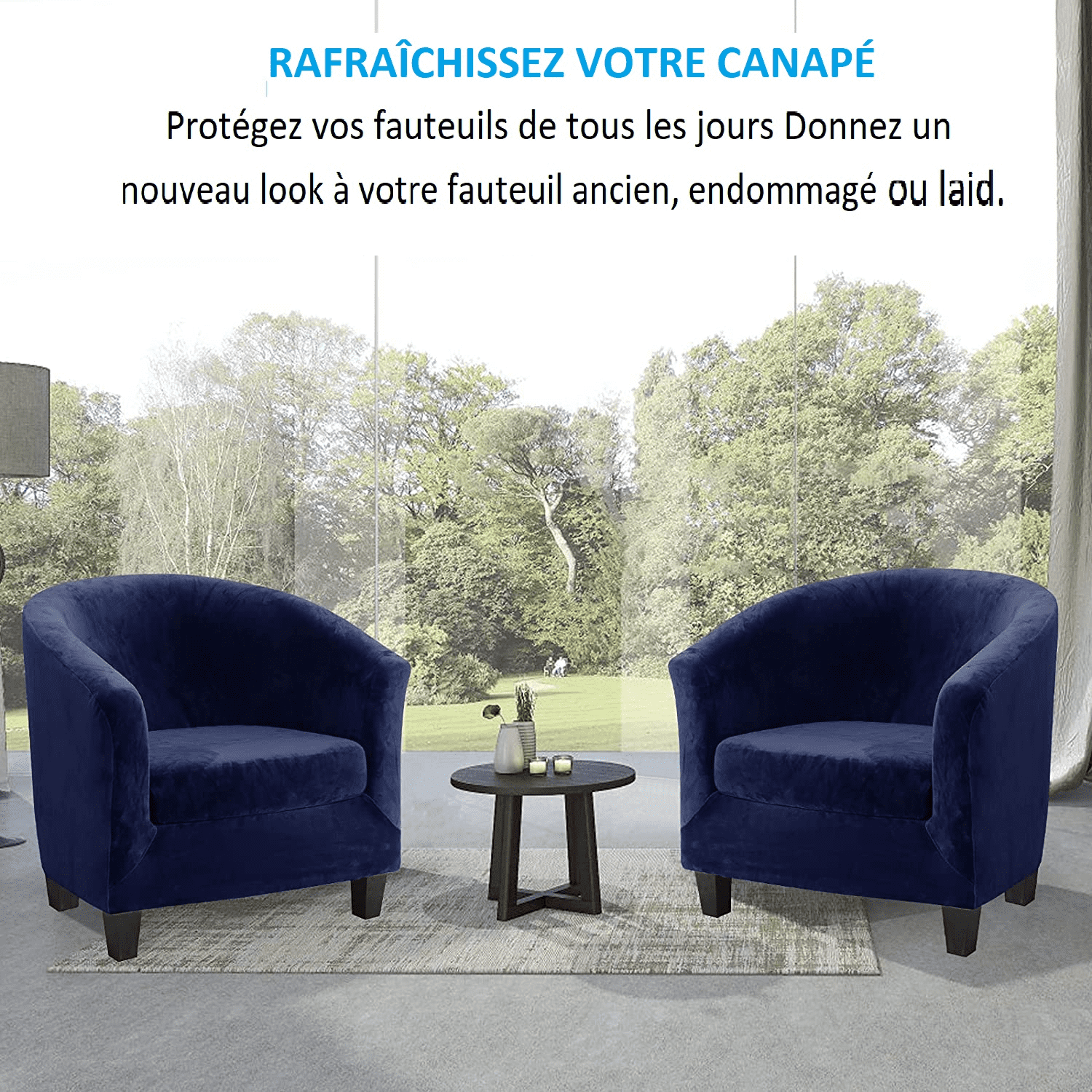 Housse de Fauteuil Velours - Bleu Marine