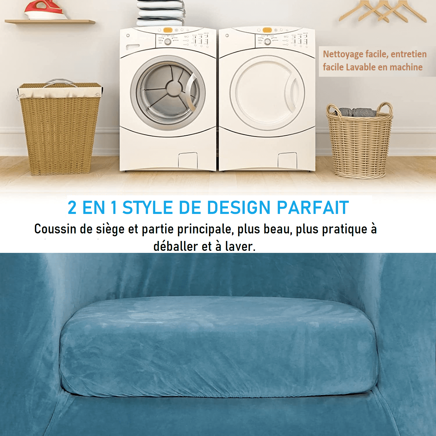 Housse de Fauteuil Velours - Ciel