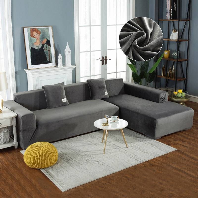 Housse de Canapé d'Angle <br/> Velours - Gris