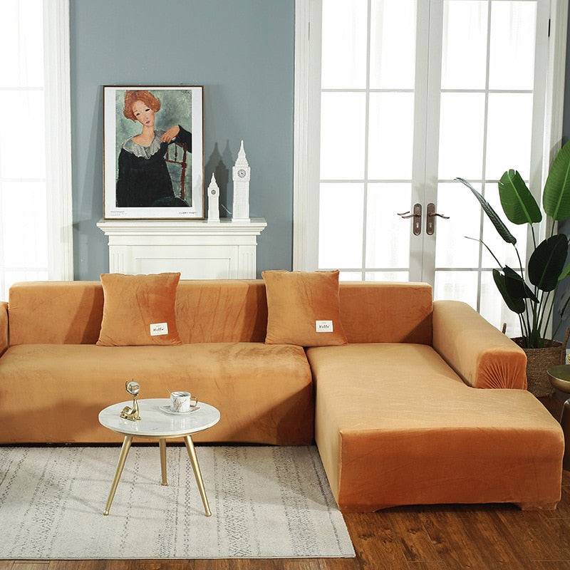 Housse de Canapé d'Angle <br/> Velours - Doré