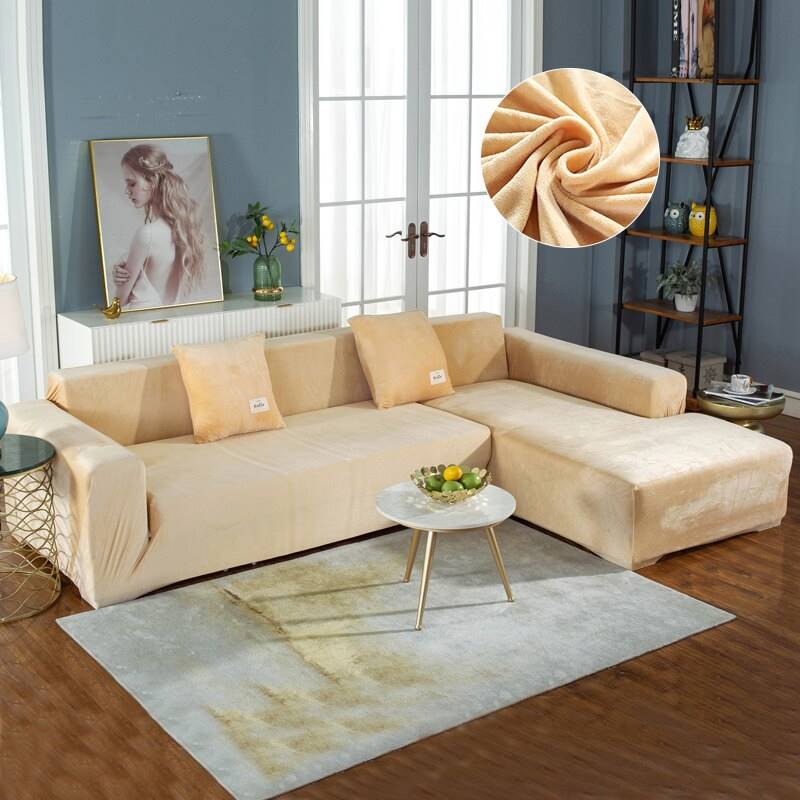 Housse de Canapé d'Angle <br/> Velours - Beige