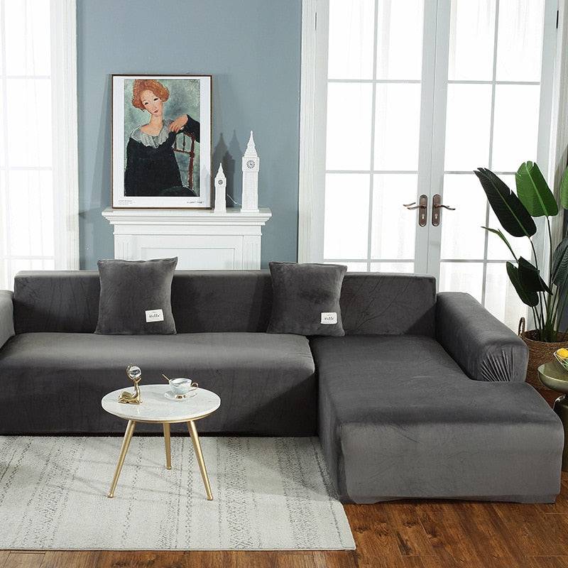 Housse de Canapé d'Angle <br/> Velours - Gris
