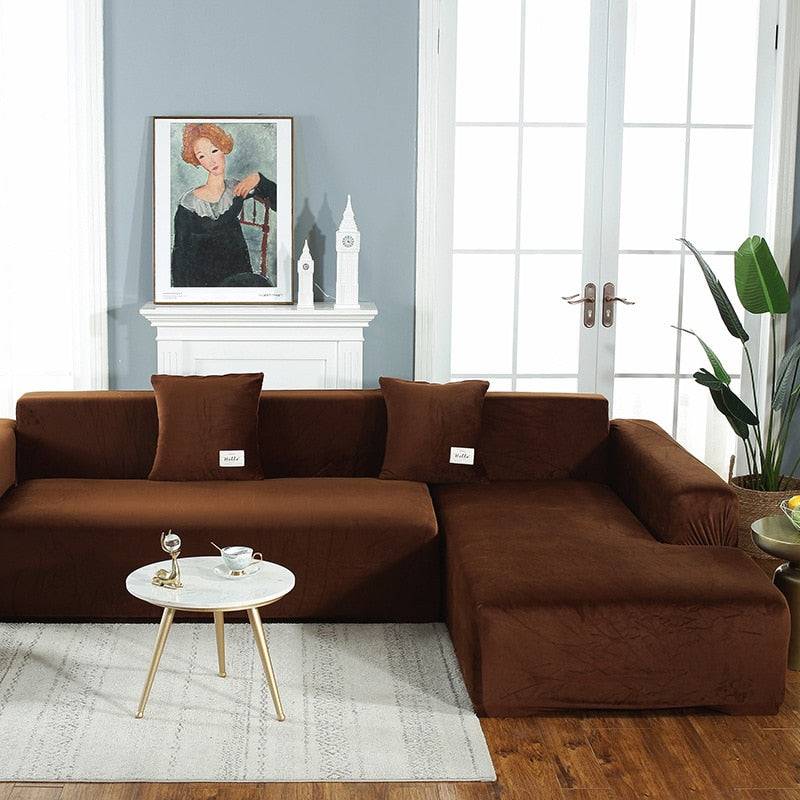 Housse de Canapé d'Angle <br/> Velours - Marron