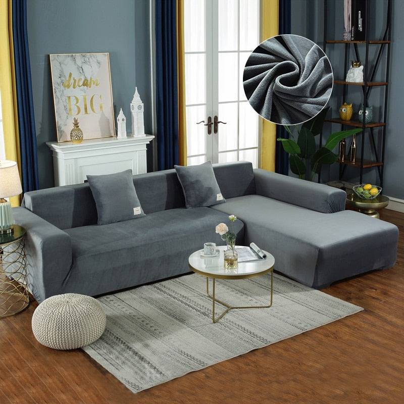 Housse de Canapé d'Angle <br/> Velours - Argent