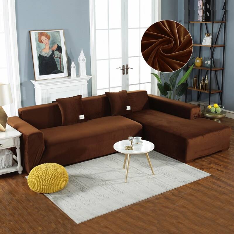 Housse de Canapé d'Angle <br/> Velours - Marron