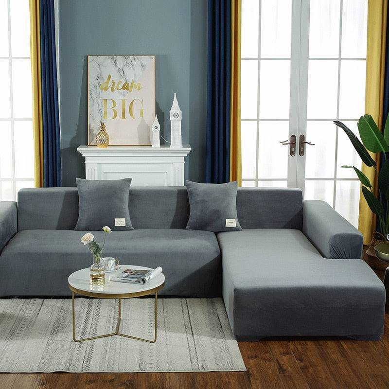 Housse de Canapé d'Angle <br/> Velours - Argent