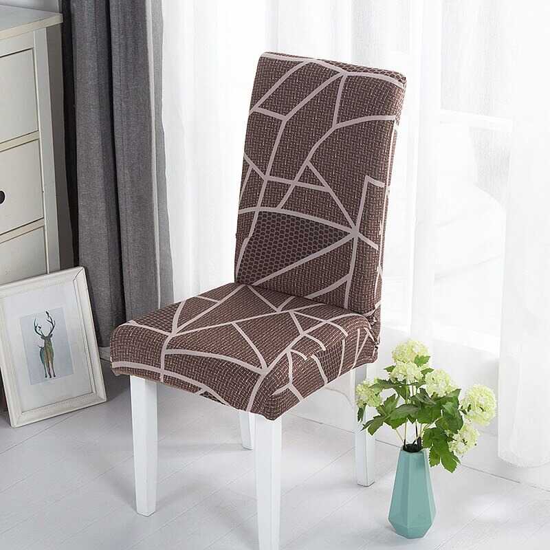 Housse de Chaise Extensible à Motifs Géométrique - Design Moderne Marron