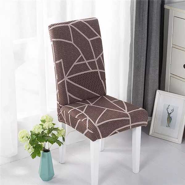 Housse de Chaise Extensible à Motifs Géométrique - Design Moderne Marron