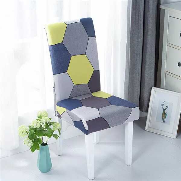 Housse pour Chaise Extensible à Motifs Géométrique - Style Scandinave Gris Jaune