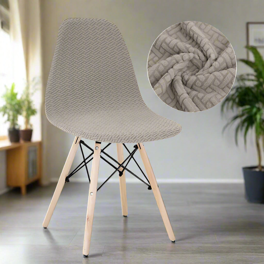 Housse de Chaise Scandinave en Tissu Extensible et Doux - Beige
