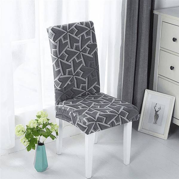 Housse Chaise Extensible Grise à Motifs Géométrique - Moderne et universelle