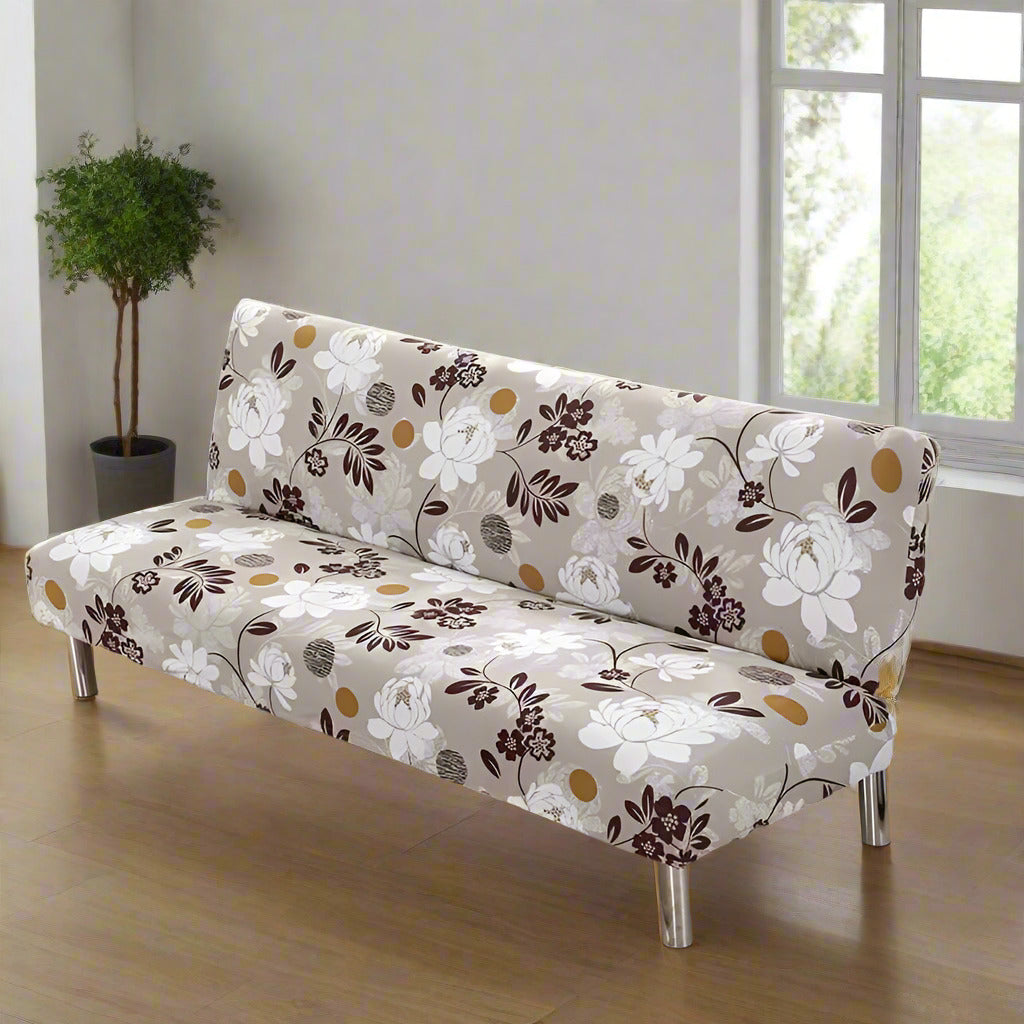 Housse de bz extensible à motif floral beige et blanc sur fond beige clair, Protection optimale & décorative