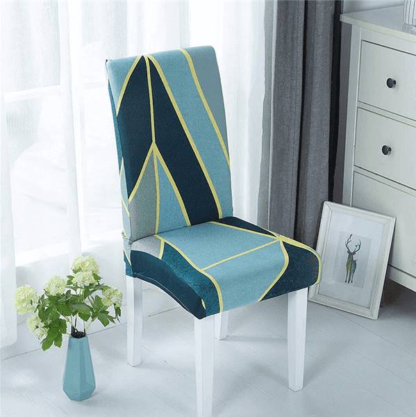 Housse de chaise extensible scandinave bleu vert à motifs géométriques modernes