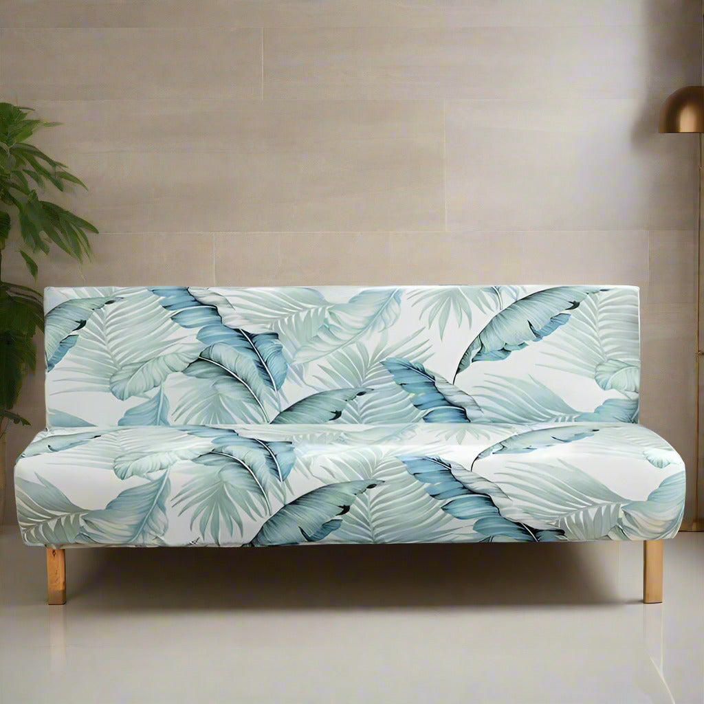 Housse de clic clac blanche avec motifs feuilles bleu ciel