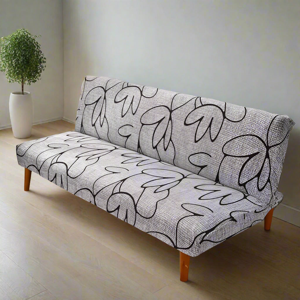 Housse de clic clac gris clair avec motifs de feuilles noires vue de face