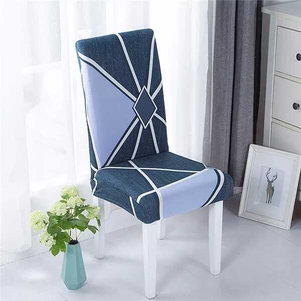 Housse pour Chaise Extensible Bleu à Motifs géométriques  - Design Moderne & Ajustement Parfait