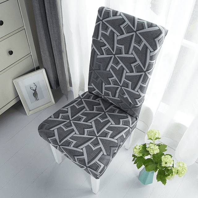 Housse pour Chaise Extensible Grise à Motifs Géométrique - Moderne et universelle
