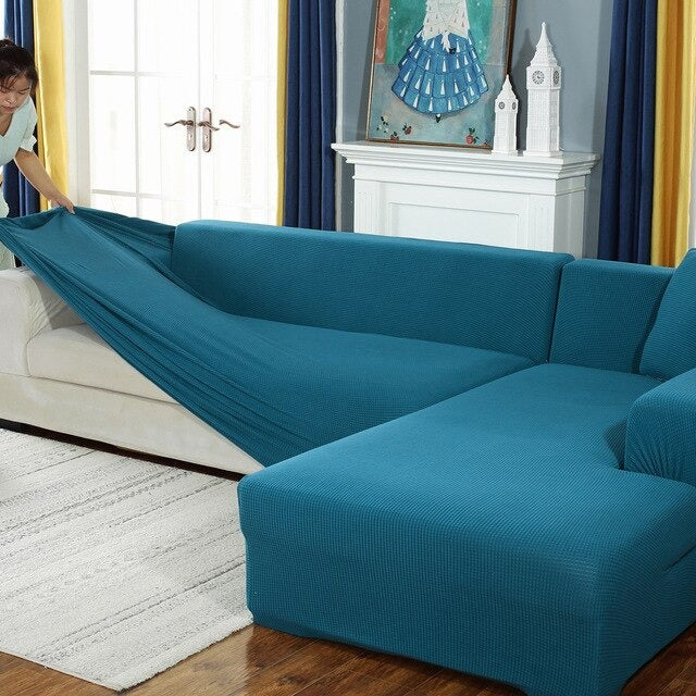 Housse canapé d'angle universelle - bleu canard - HousseDecor