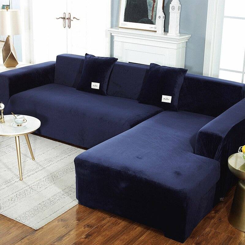 Housse de Canapé d'Angle <br/> Velours - Bleu foncé