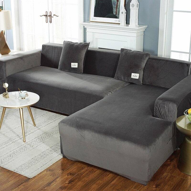 Housse de Canapé d'Angle <br/> Velours - Gris
