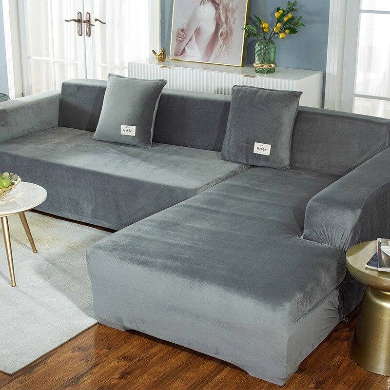Housse de Canapé d'Angle <br/> Velours - Argent