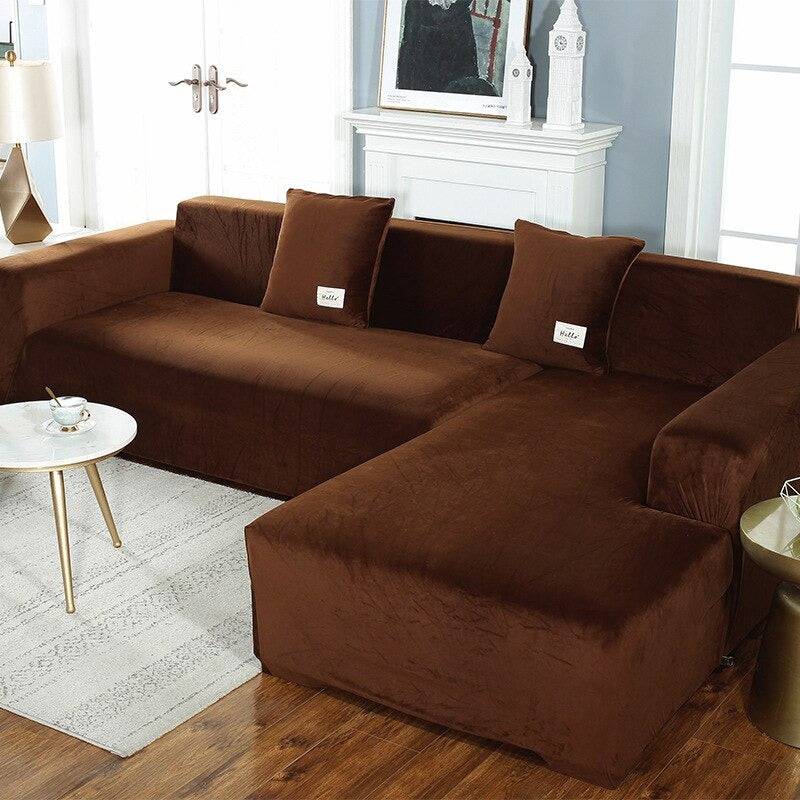 Housse de Canapé d'Angle <br/> Velours - Marron