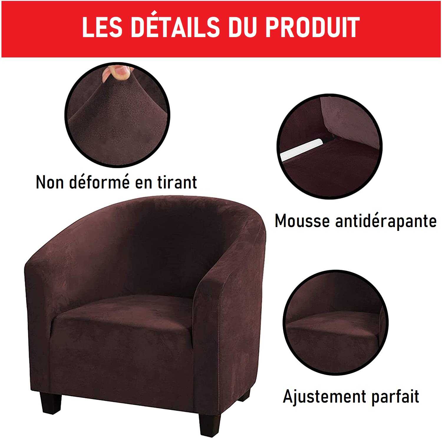 Housse de Fauteuil Universelle en Velours - Marron