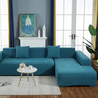 Housse canapé d'angle universelle - bleu canard - HousseDecor